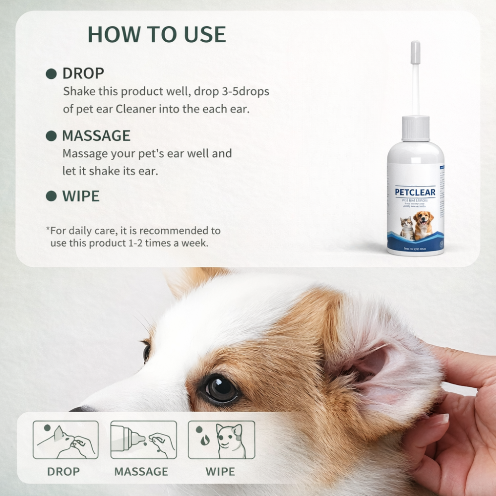 Pet Ear Cleanser Drops for Dogs and Cats | Applicator Tip