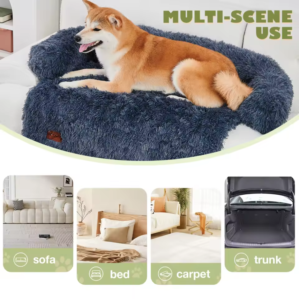 Calming Dog Bed – Fluffy Plush Mat with Removable Washable Cover
