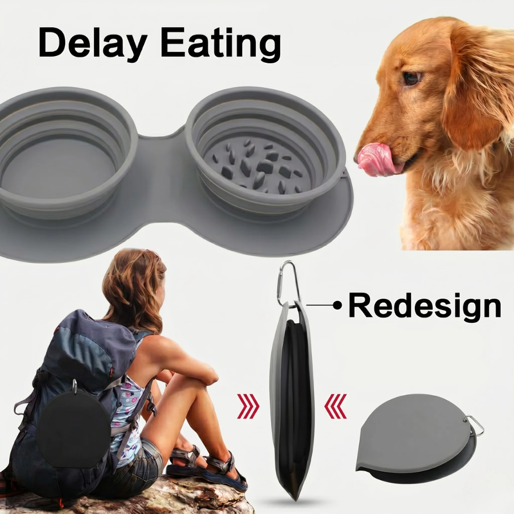 Collapsible Slow Feeder Dog Bowl – 2-in-1 Travel Feeding Bowl