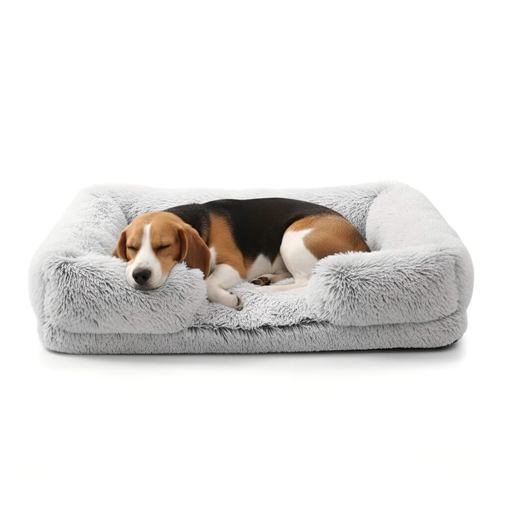Memory Foam Dog Bed with Bolster & Washable Cover – Waterproof Lining