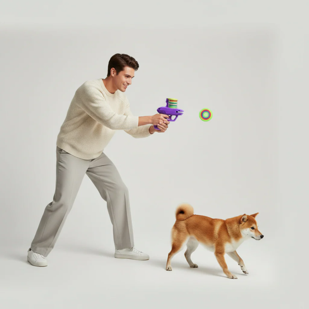 2-in-1 Dog Disc Launcher Toy – Interactive Fetch &amp; Ball Toy