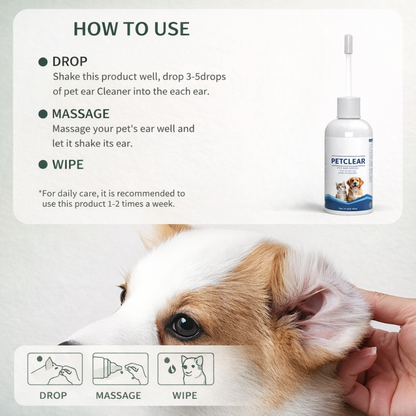 Pet Ear Cleanser Drops for Dogs and Cats | Applicator Tip