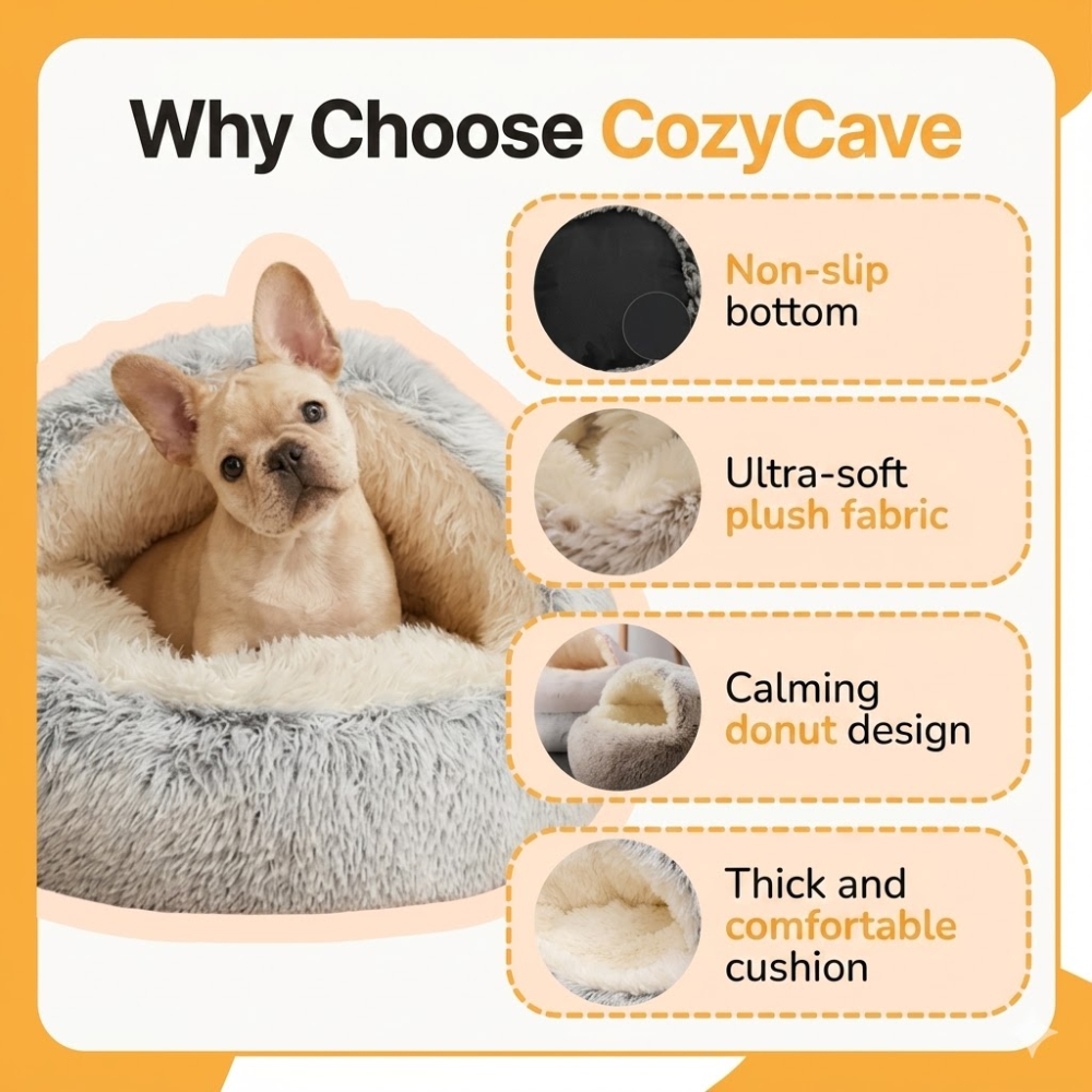 Calming Dog &amp; Cat Bed Cave with Support – Cozy Pet Basket