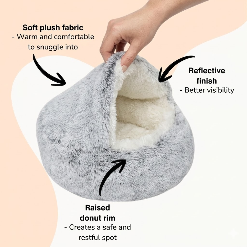 Calming Dog &amp; Cat Bed Cave with Support – Cozy Pet Basket