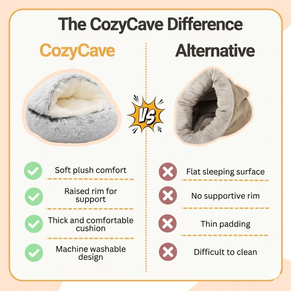 Calming Dog &amp; Cat Bed Cave with Support – Cozy Pet Basket