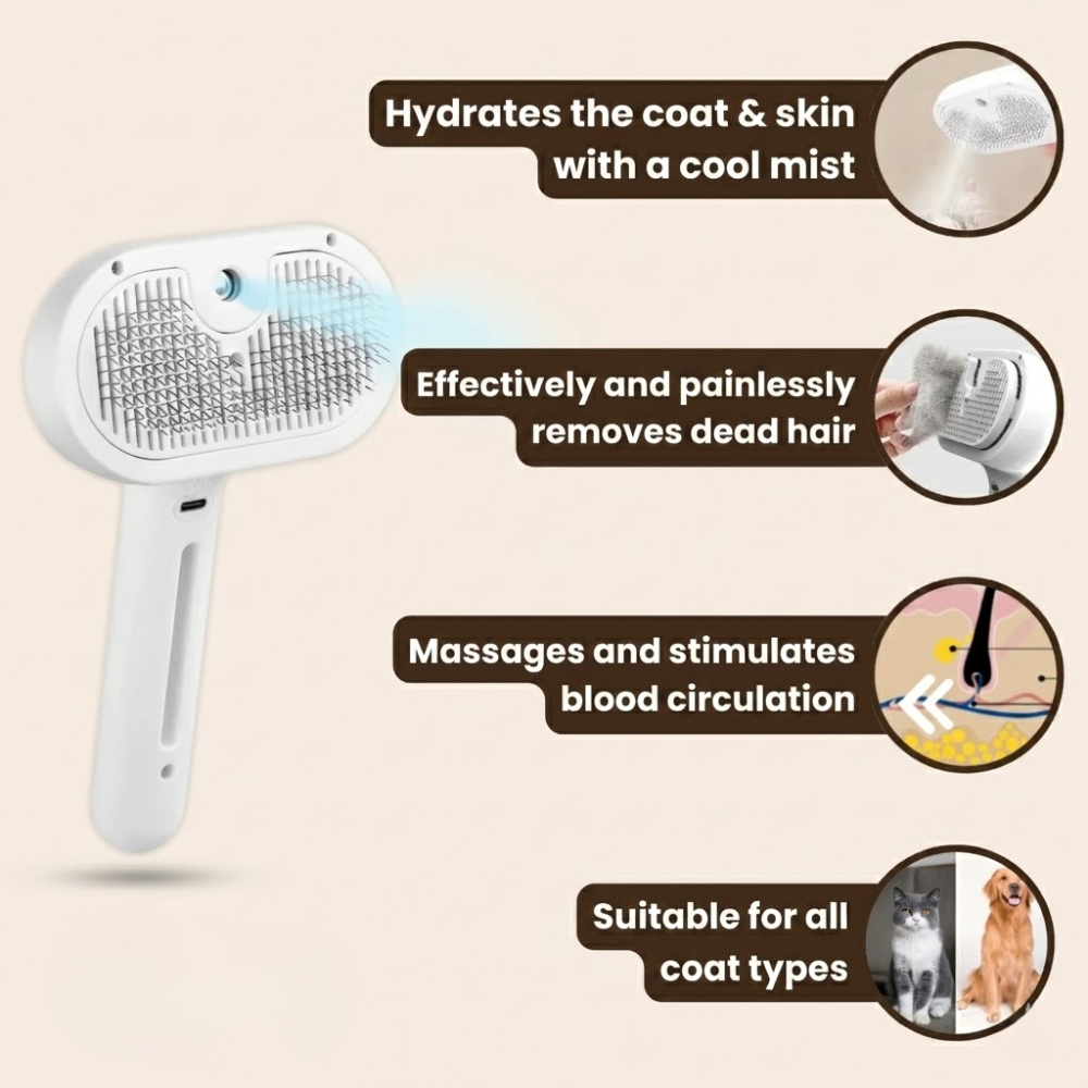 Charm Paws Steami Pro – Dog Steam Grooming Brush for Easy Coat Care