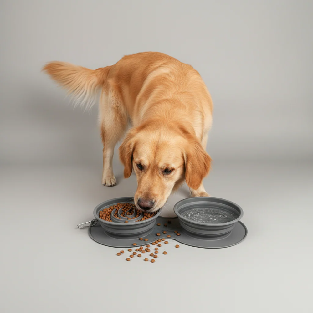 Collapsible Slow Feeder Dog Bowl – 2-in-1 Travel Feeding Bowl