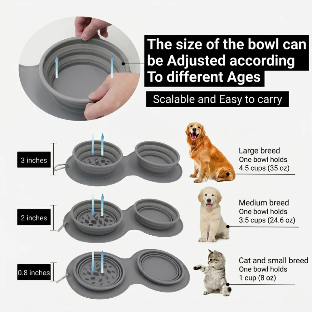 Collapsible Slow Feeder Dog Bowl – 2-in-1 Travel Feeding Bowl