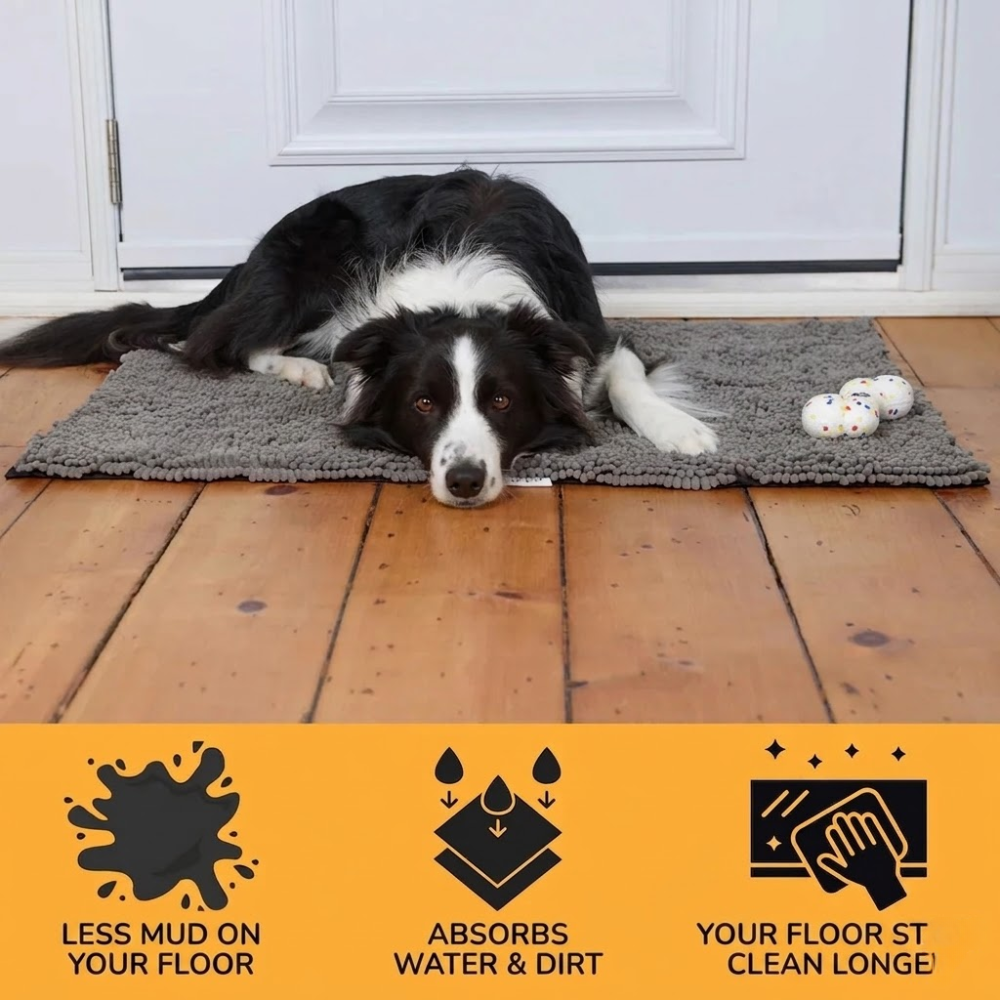 Dog Door Mat for Muddy Paws – Super Absorbent Non-Slip Pet Mat