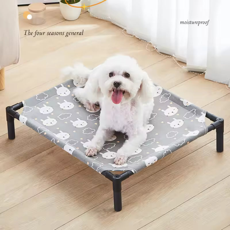 Elevated Dog Bed – Folding Portable Pet Camping Bed with Washable Cover