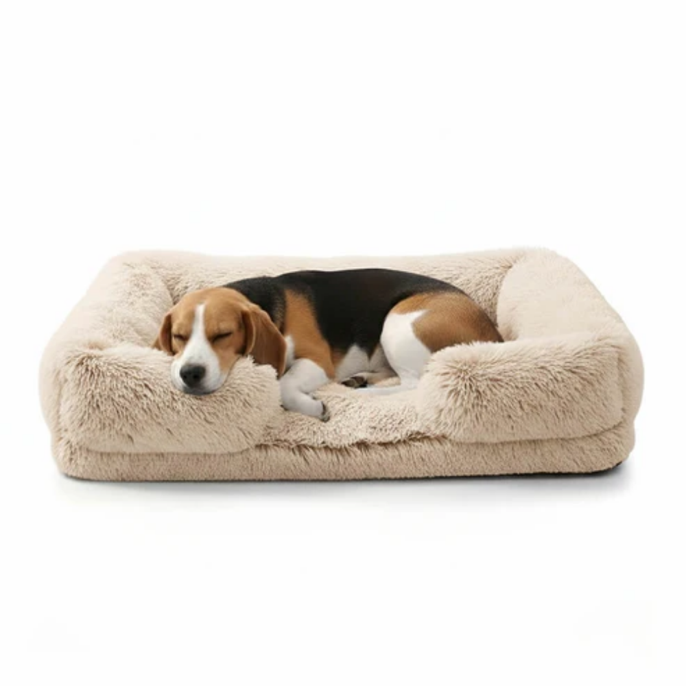 Memory Foam Dog Bed with Bolster &amp; Washable Cover – Waterproof Lining