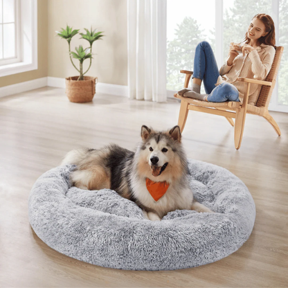 Pupporia Donut Dog Bed – Extra-Large Calming Plush Bed with Washable Cover