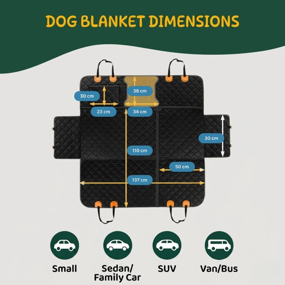 Waterproof Dog Car Back Seat Cover with Non Slip Base &amp; Storage Pockets