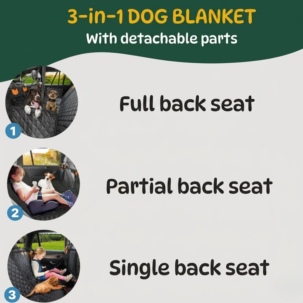 Waterproof Dog Car Back Seat Cover with Non Slip Base &amp; Storage Pockets