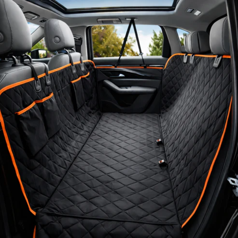 Waterproof Dog Car Back Seat Cover with Non Slip Base &amp; Storage Pockets